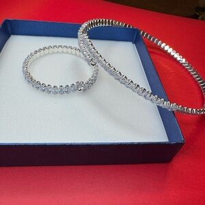 Simulated Diamond 130.00 ctw Choker Necklace (17 Inches) and Stretch Bracelet